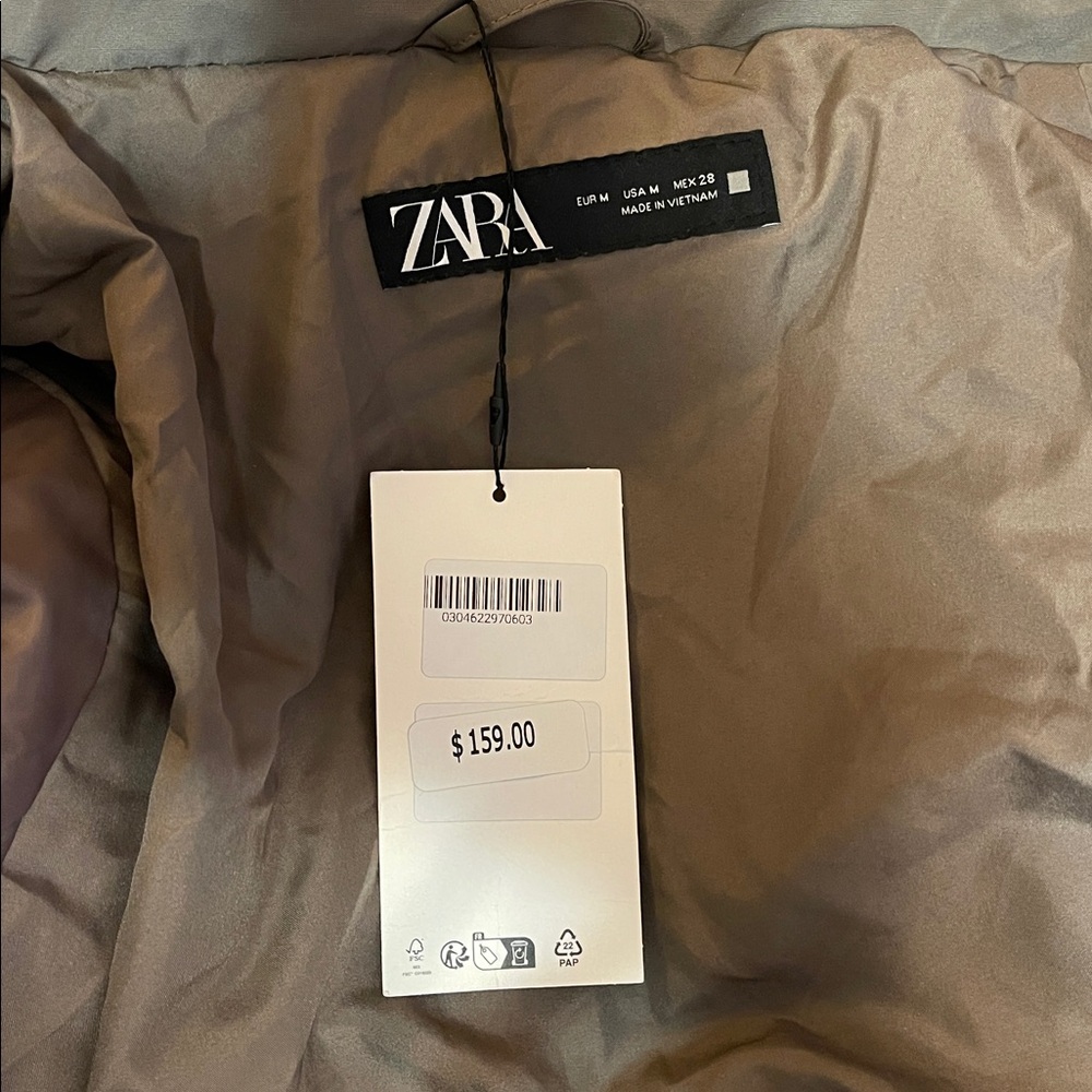 Zara WATER-REPELLENT WINDPROOF DOWN JACKET WITH HOODIE MINK 0/3046/229 - Picture 6 of 7
